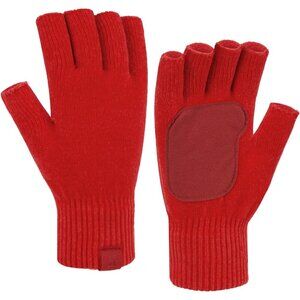 🆕Women's Red Winter Chenille Warm Knit Working Texting Half Finger Gloves